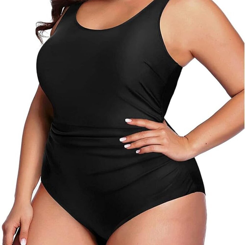 Black Scoop Neck Athletic One Piece Swimsuit | Size XXL | NWT - Picture 1 of 3